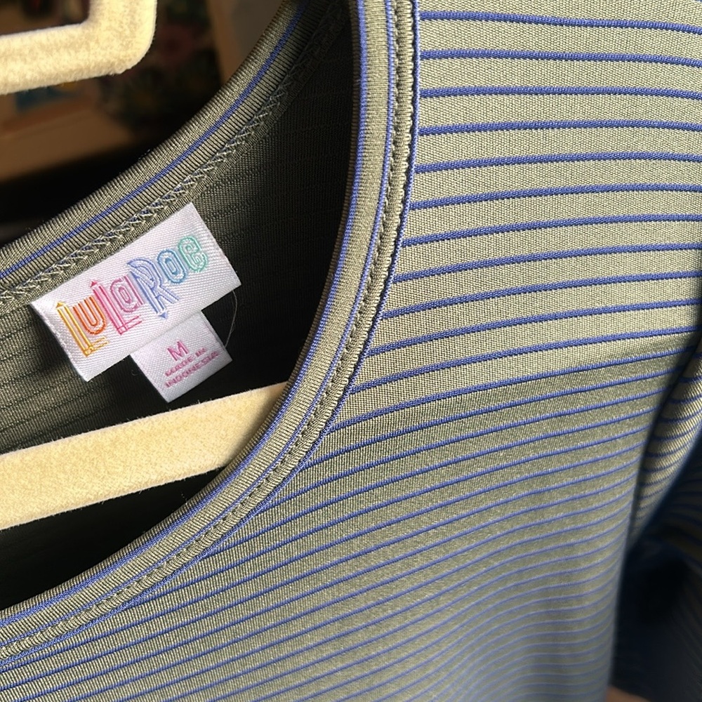 LuLaRoe Green and Blue Pleated Midi Dress - Picture 3 of 5